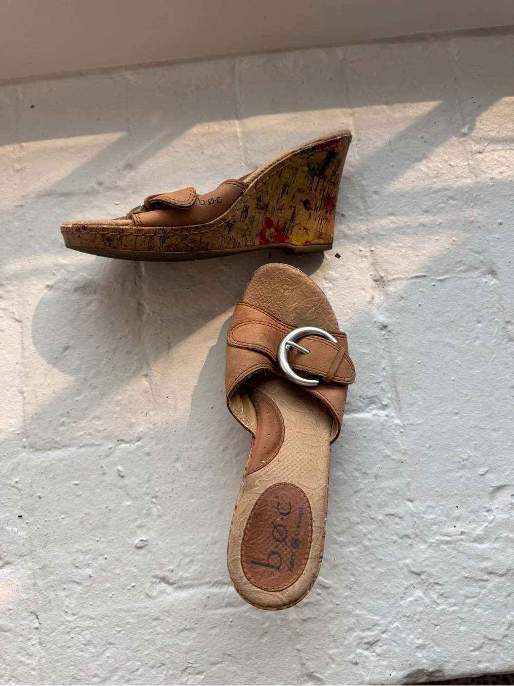 B.O.C Brown Cork Wedge Slide with Buckle